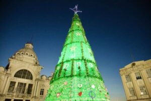 Fios de impressora de garrafa PET, Copos de plástico reciclável e Natal sustentável