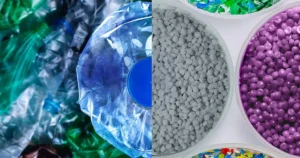Arte com plástico, reciclagem com tecnologia e criatividade, e resíduos da coleta a granulação 