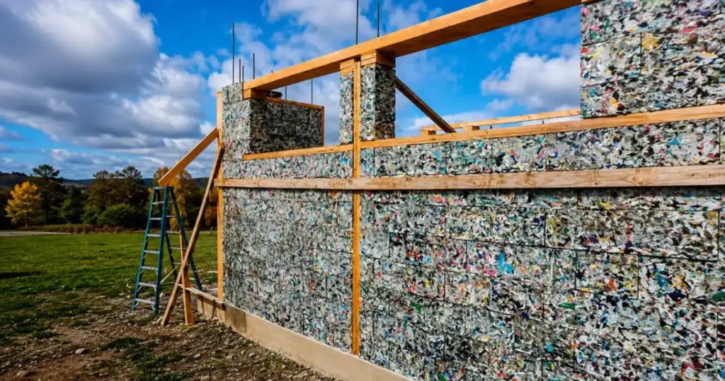 Bloco de plástico reciclado converte resíduos difíceis em alternativa para construção